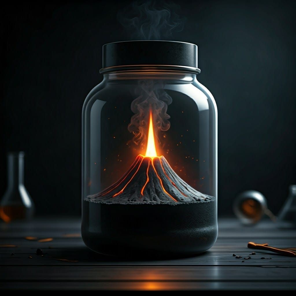 Miniature Volcano in Glass Jar, Fine Art Photography