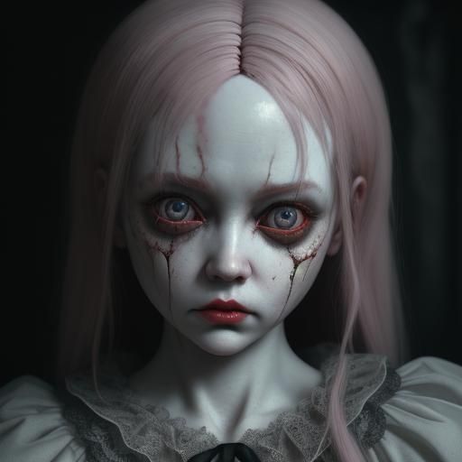Creepy Doll Portrait with Eerie Glow