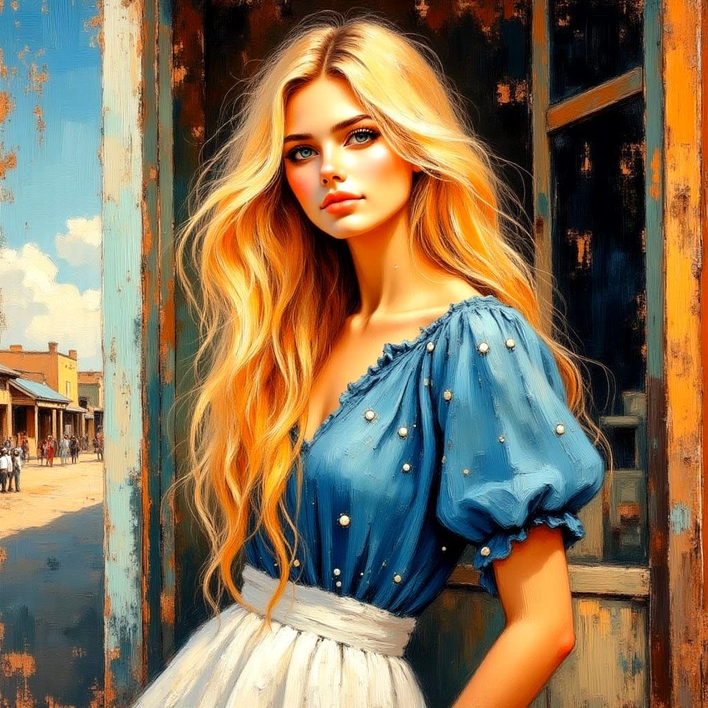 Post-Impressionist Portrait of a Woman in Blue Dress