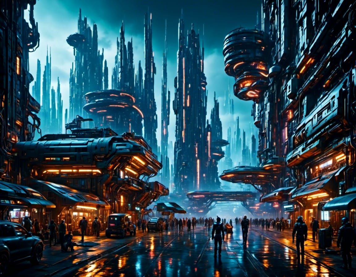Cyberpunk Spaceport in Sci-Fi Style
