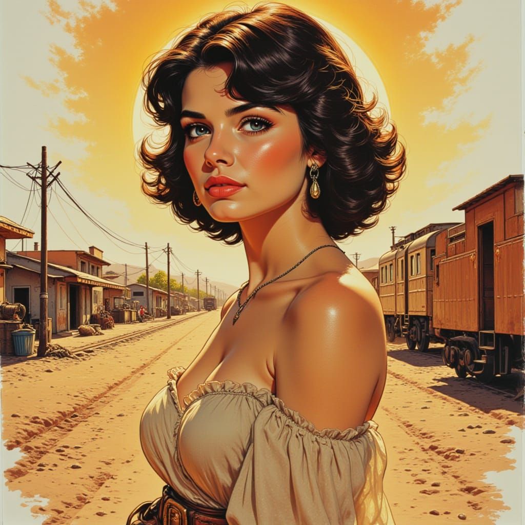 Claudia Cardinale at Train Station in Sepia Wash