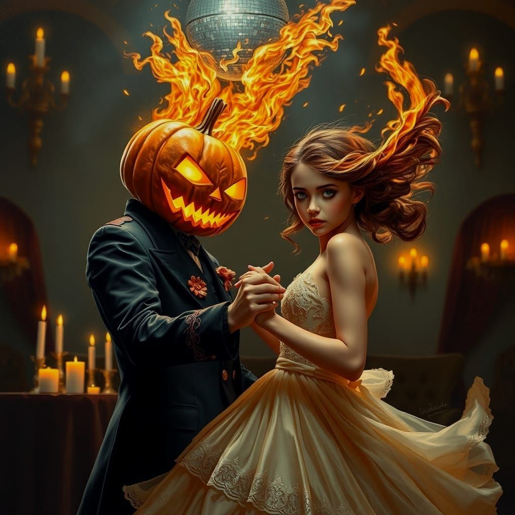 Dark Fantasy: Jack-o-lantern and Prom Girl Dance