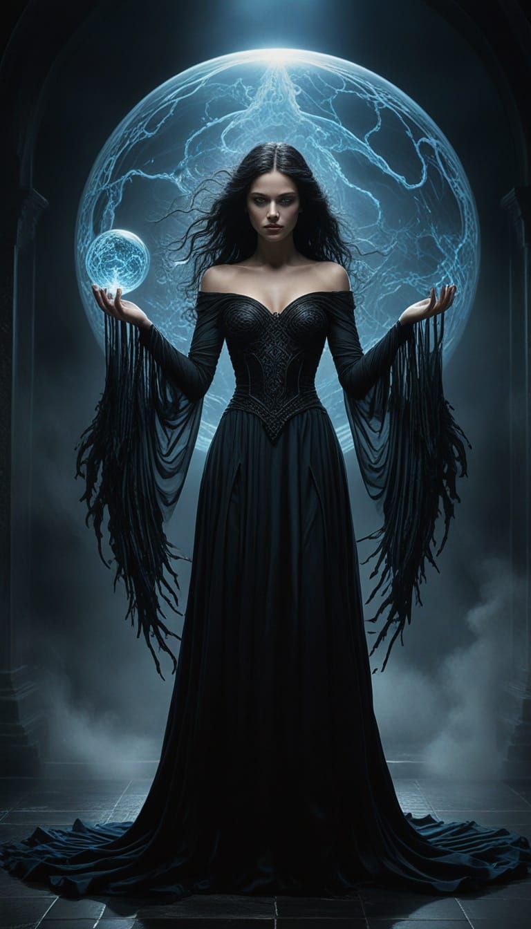 Mystical Sorceress Conjure Plasma Sphere in Dreamy Fantasy S...