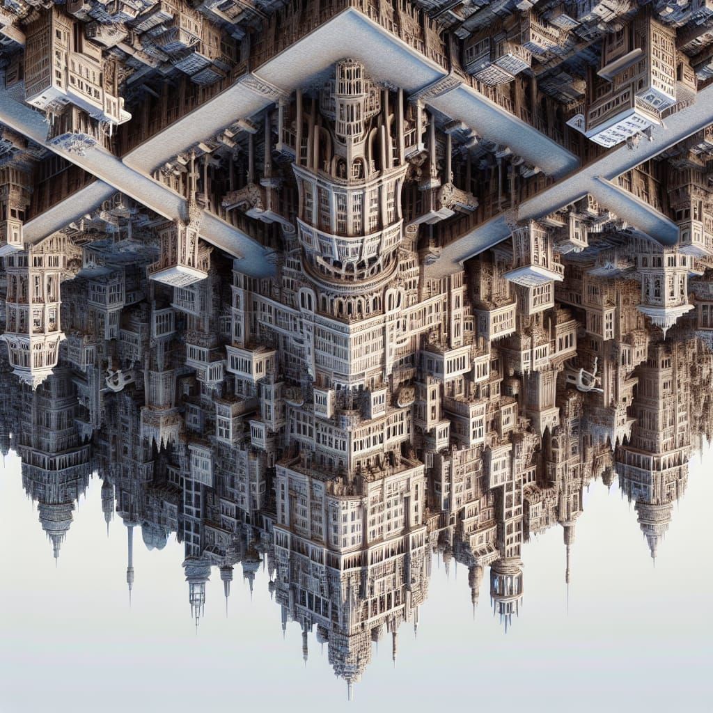 Upside Down Cityscape: Intricate Architecture in Magical Rea...