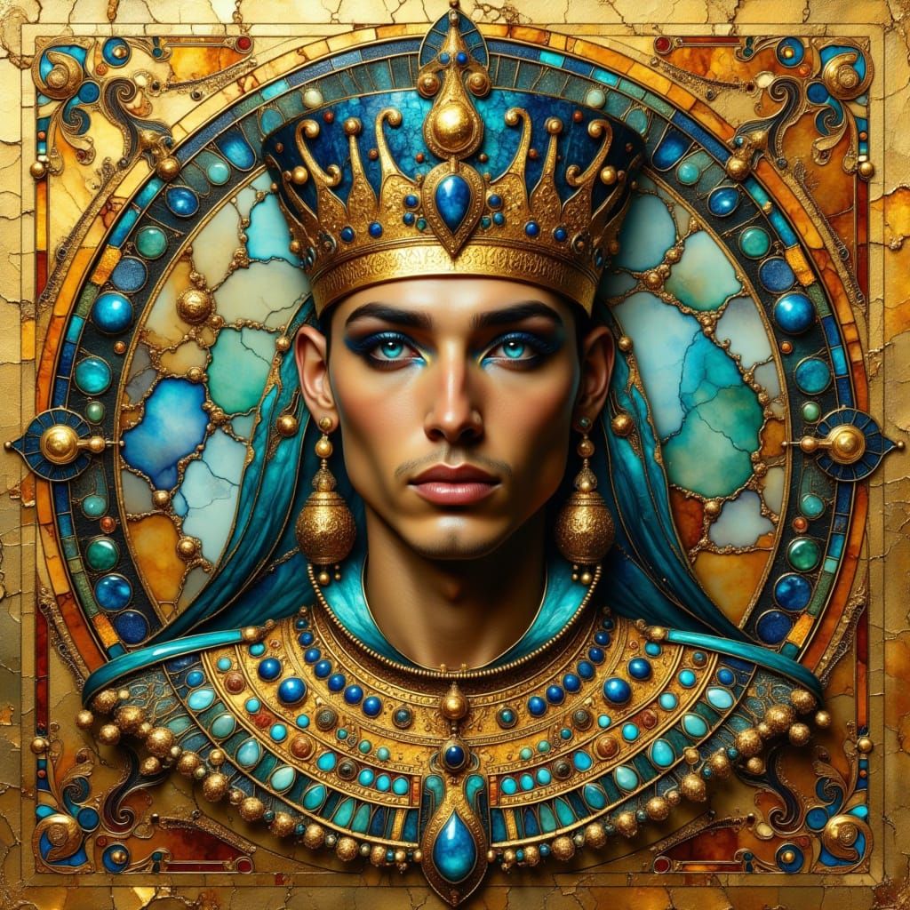 Egyptian King in Resplendent Turquoise and Gold Robes