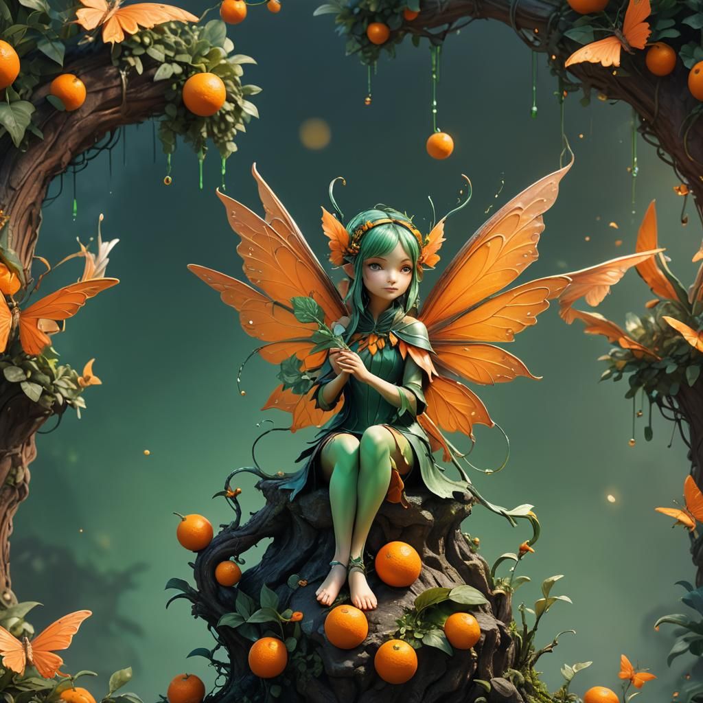 Micro Fairy on Orange: Detailed Matte Painting