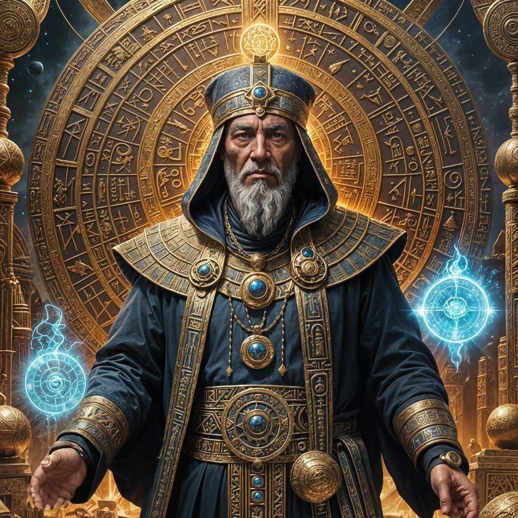 Mystical Mage with Ancient Symbols, Digital Matte Painting