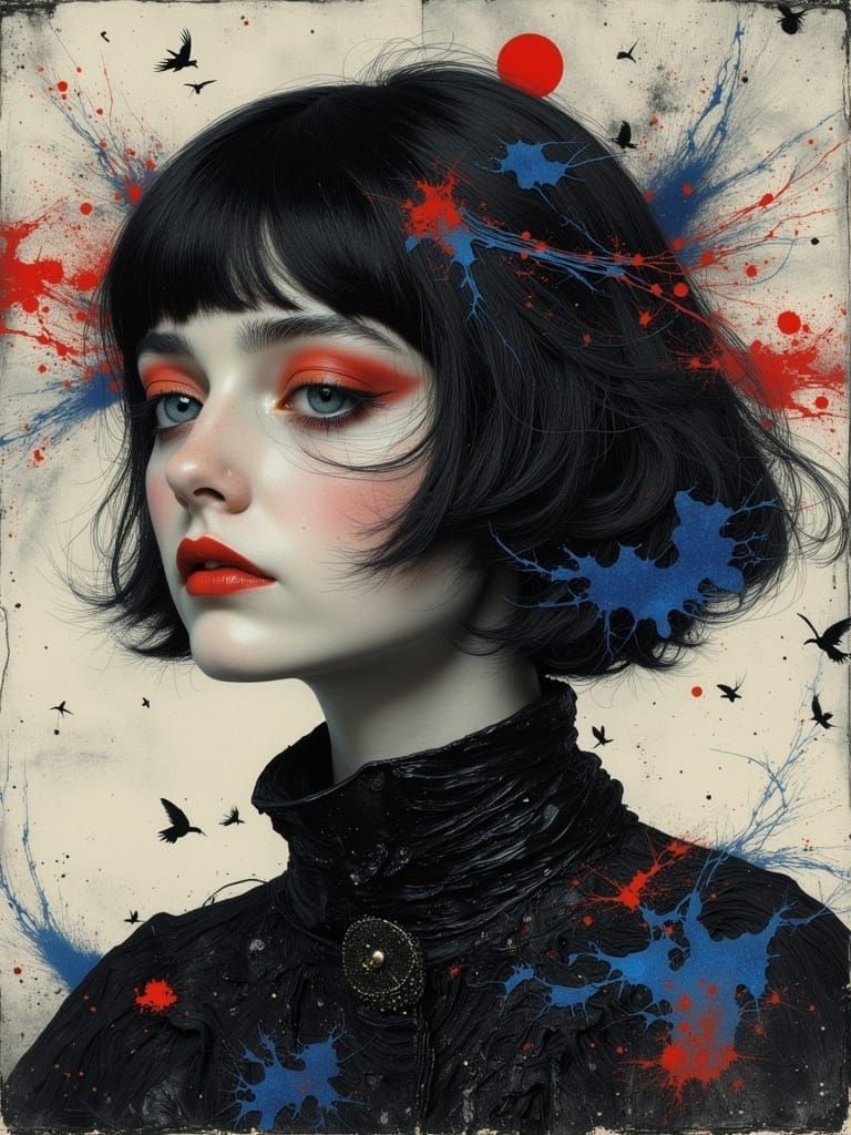 Gothic Woman Portrait with Expressive Brushstrokes