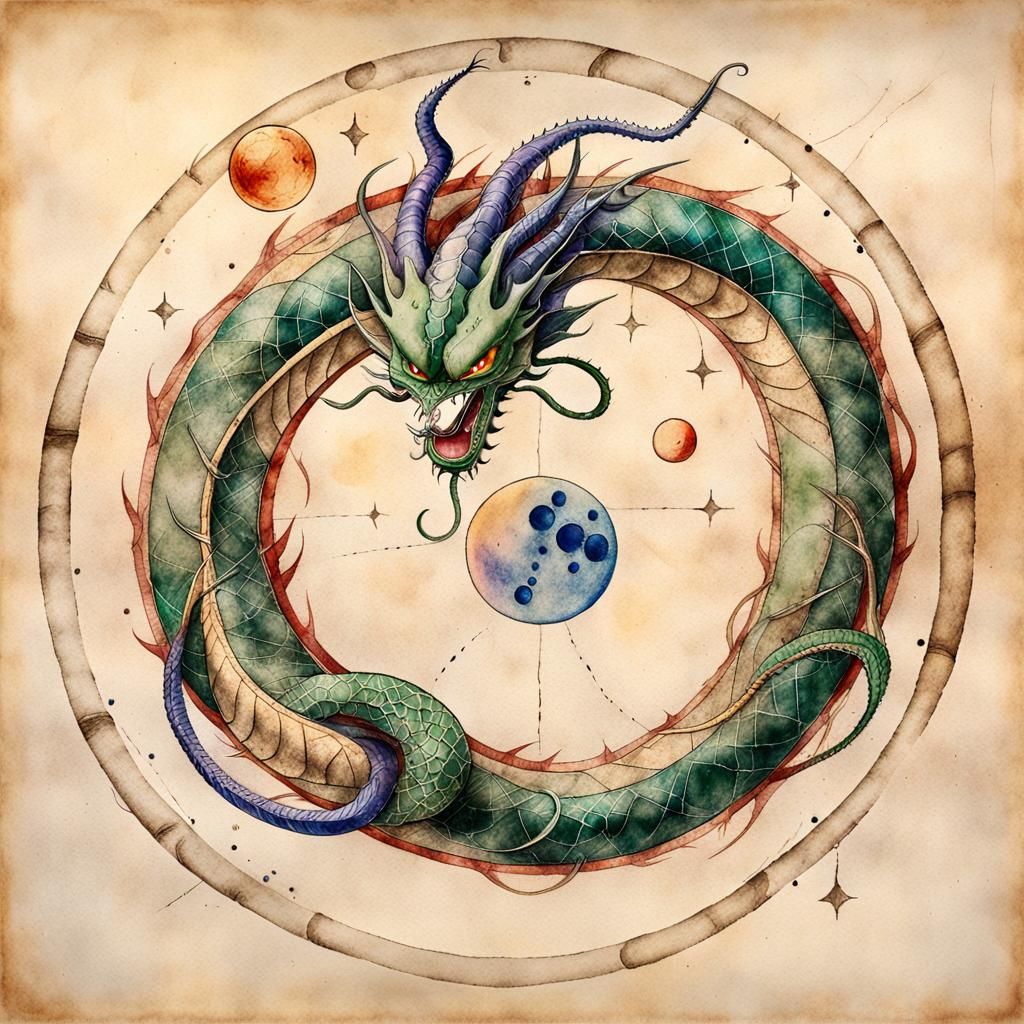 Shenron in Ancient Japanese Art Style