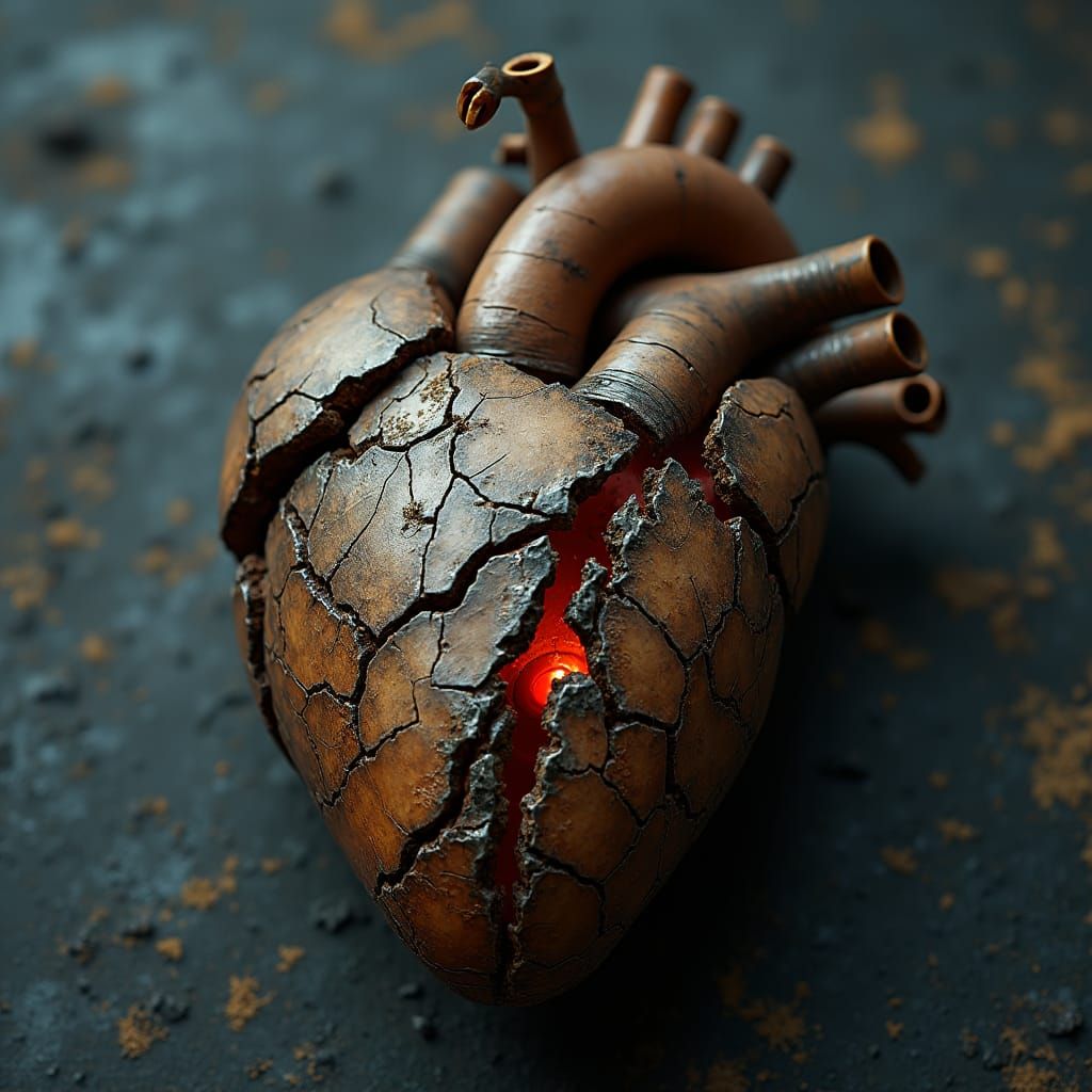 Fractured Heart in Dark Surrealist Style