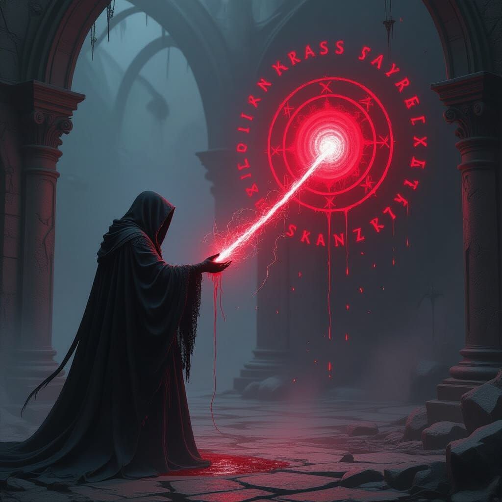 Gothic Sorcerer Siphons Life Force with Crimson Tether