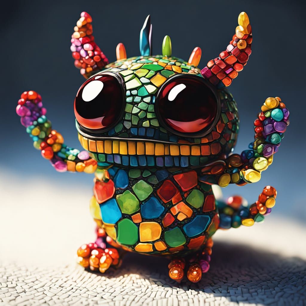 Friendly Mosaic Monster in Pixel Art Style