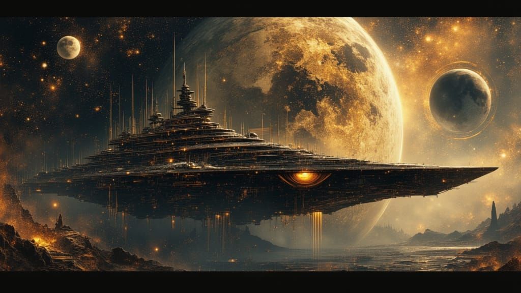 Giant Eyeball Spaceship Cruises Past Ringed Planet