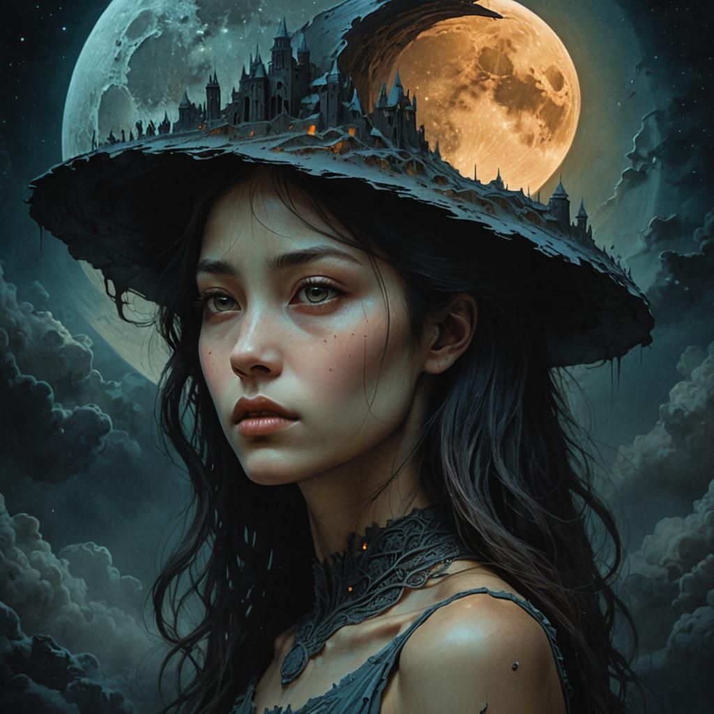 Surreal Moonlit Girl in Dark Fantasy Style