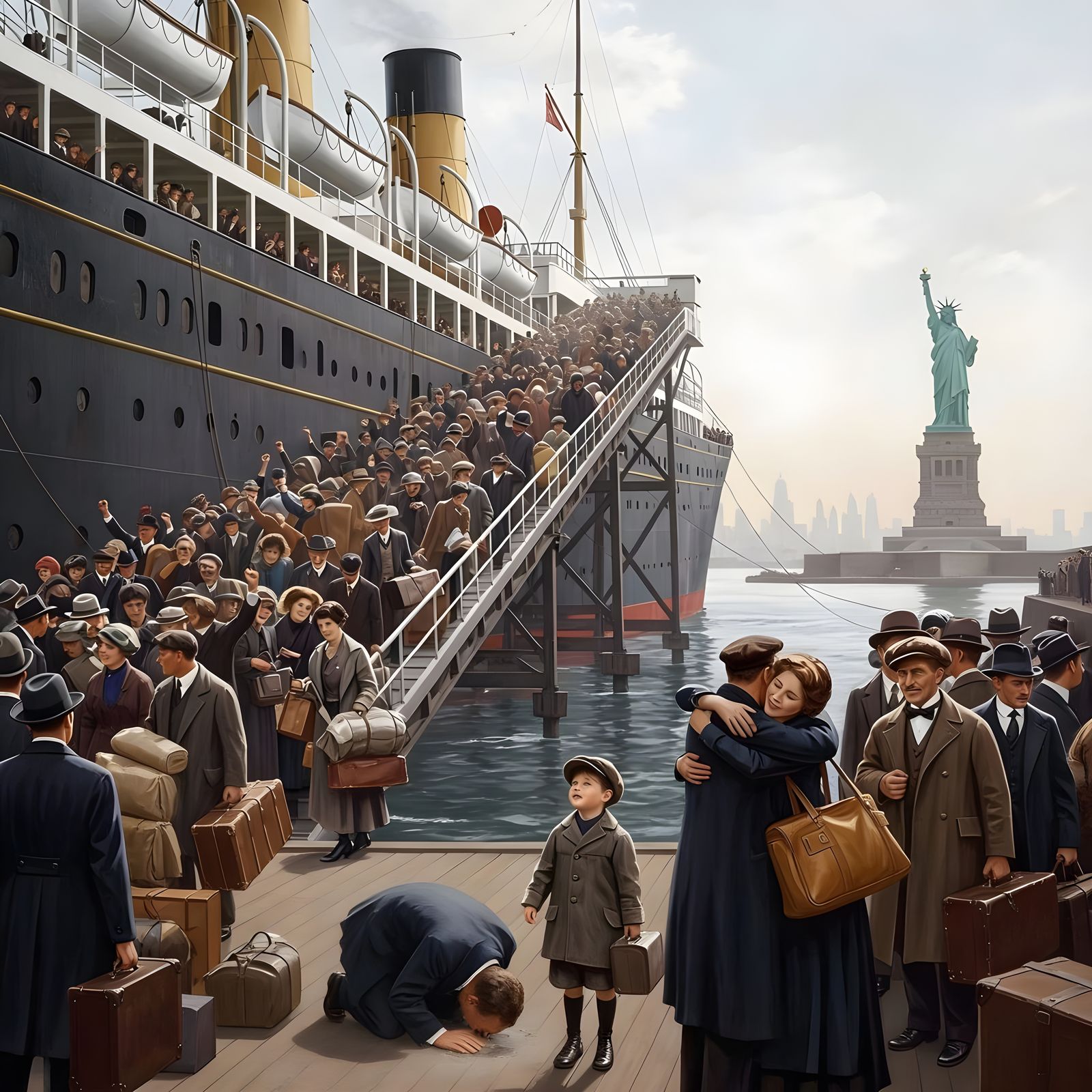 Immigrants Arrive at Ellis Island in New York Harbor