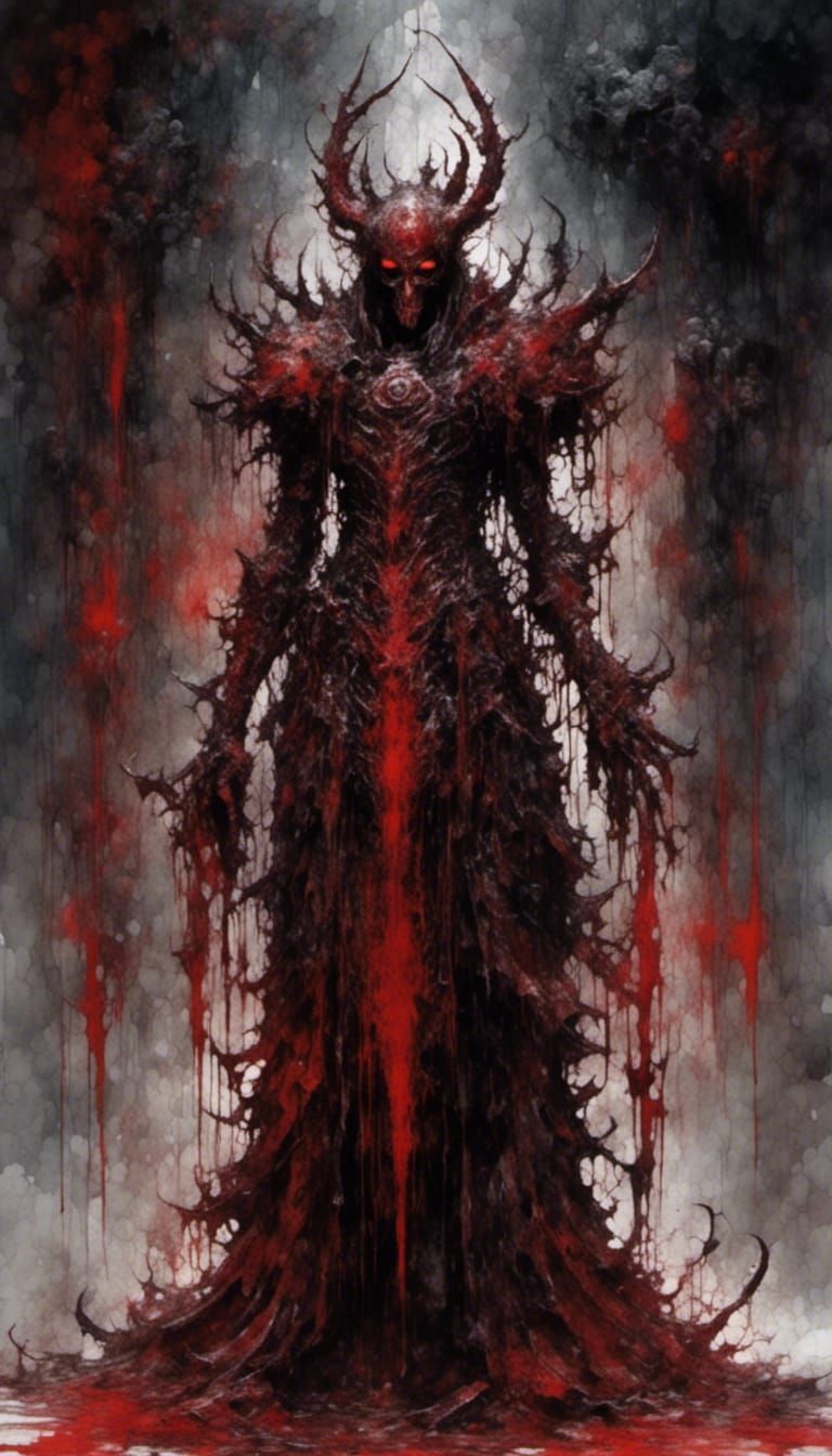 <lora:monstyle3:1.0> <lora:Nightmare:1.0> "Sinister priest of <occult:1.3> evil of Satan and <Butchery:1.5>; Crown blood...