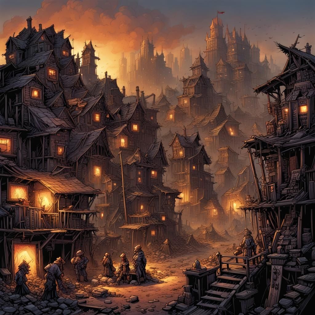 Steampunk Goblin Slum: A Comic Book Art Scene