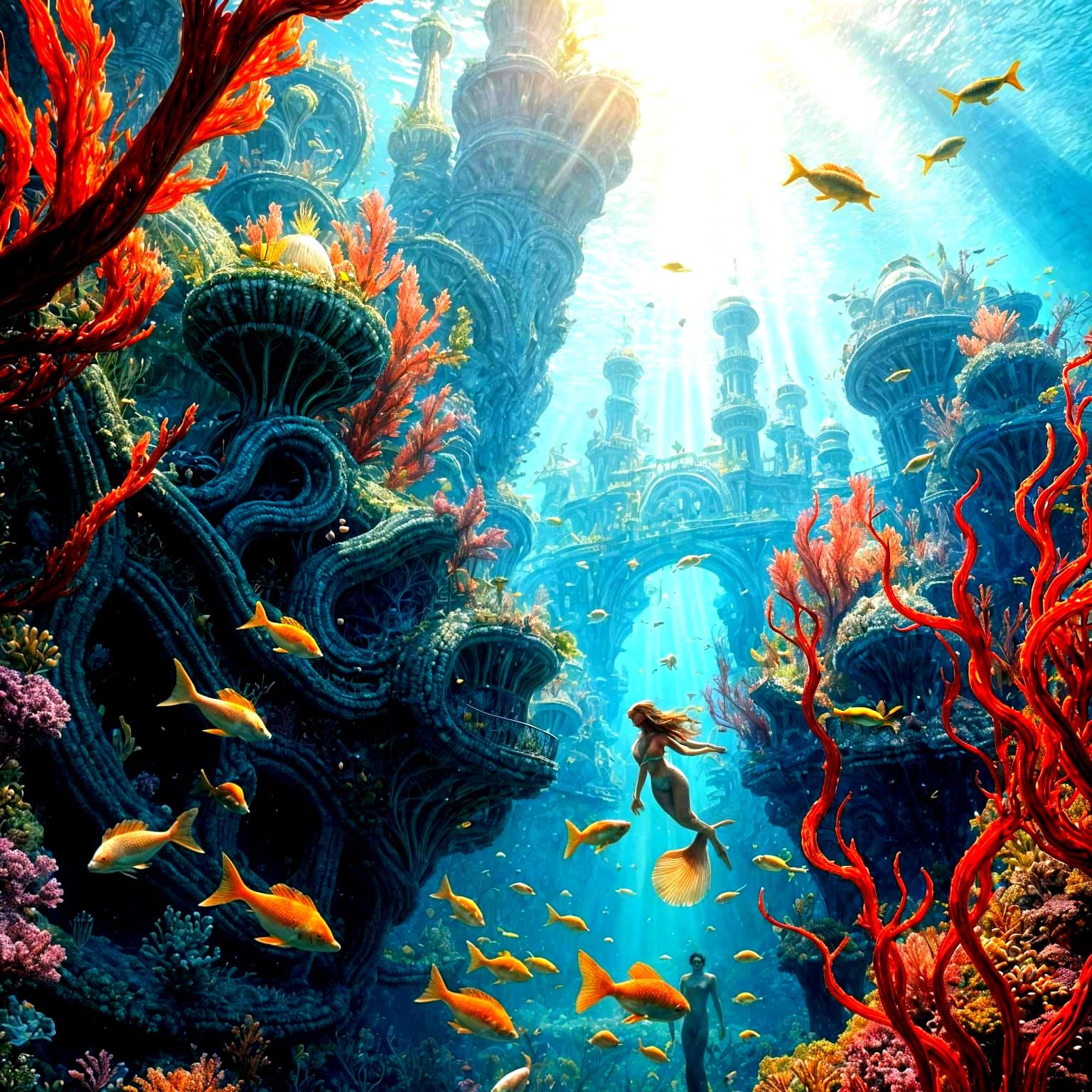 Vibrant Coral Metropolis in Hyperdetailed Photorealism