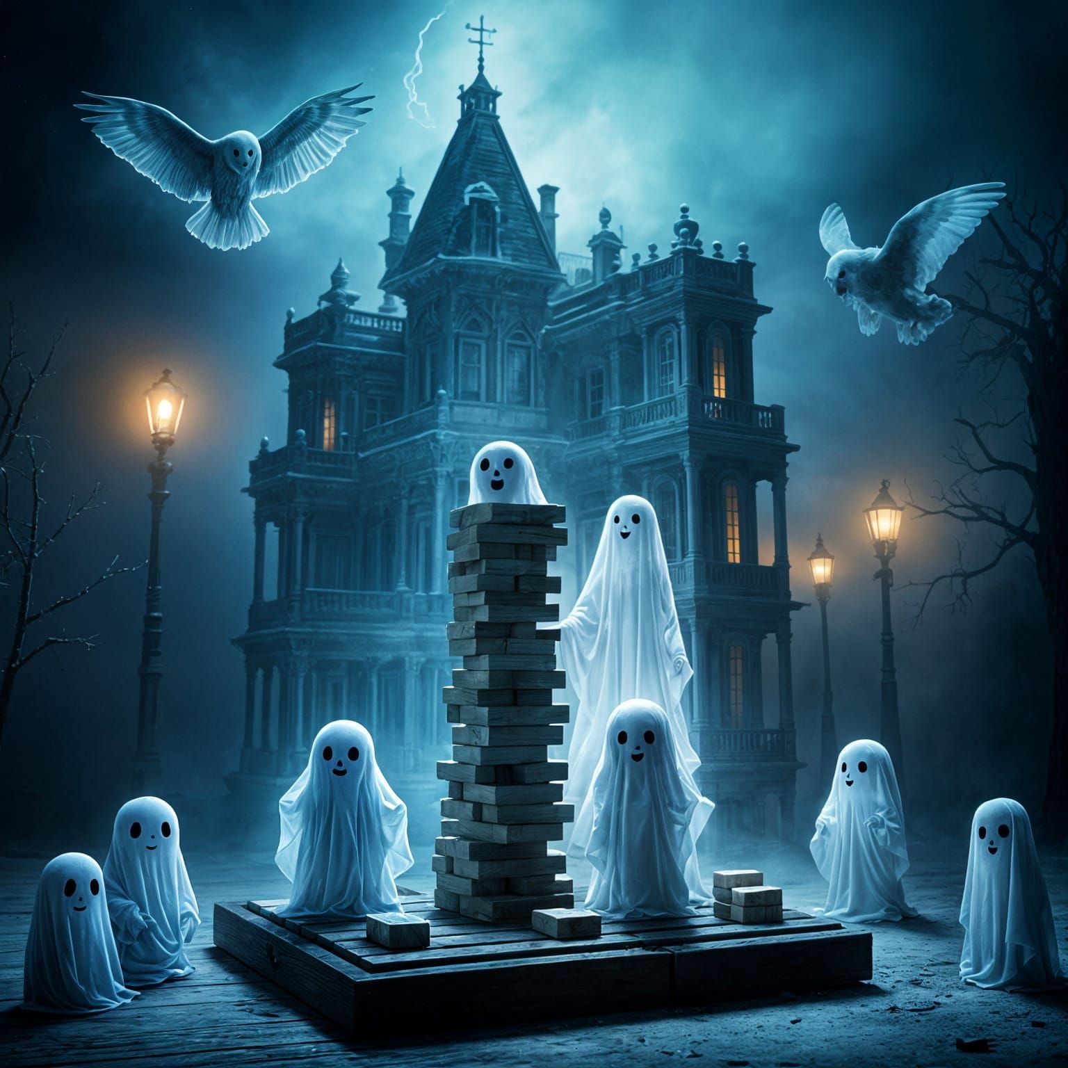 Spooky Family Plays Jenga in the Afterlife