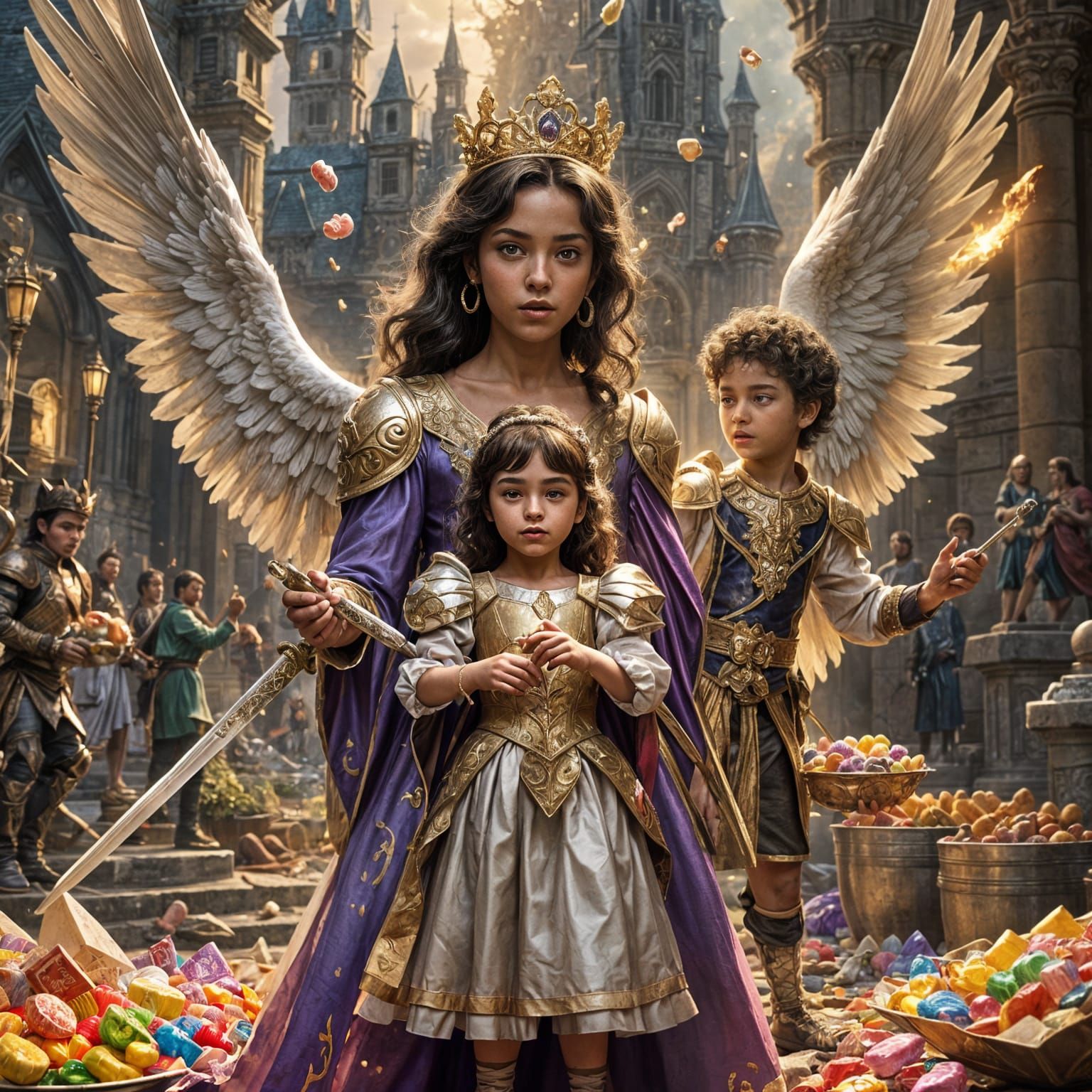 Children Protected by Angel: Fantasy Concept Art