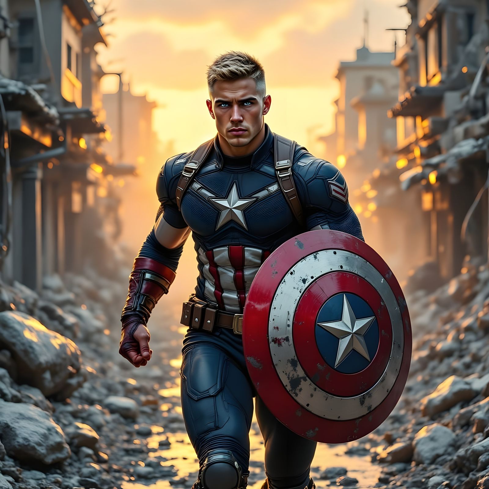 Captain America Emerges from Ruins in Epic Gouache Masterpie...