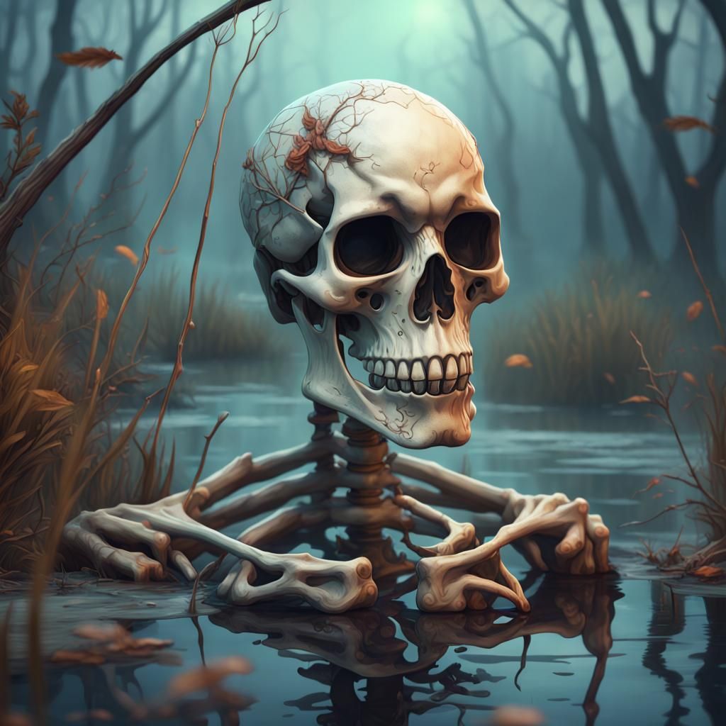 Halloween Swamp: Skeleton Animals Portrait in Artstation Sty...