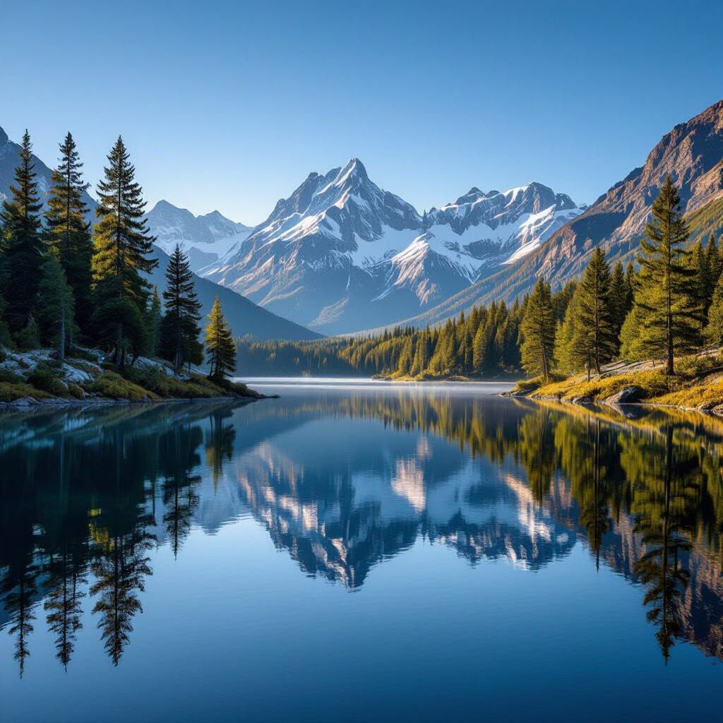 Alpine Lake Reflection in Morning Light - Ultra Realistic