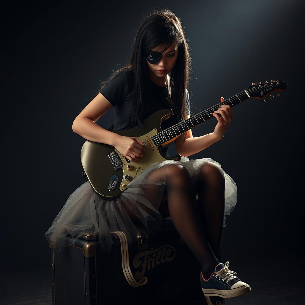 Confident Woman with Guitar in Photorealistic Style