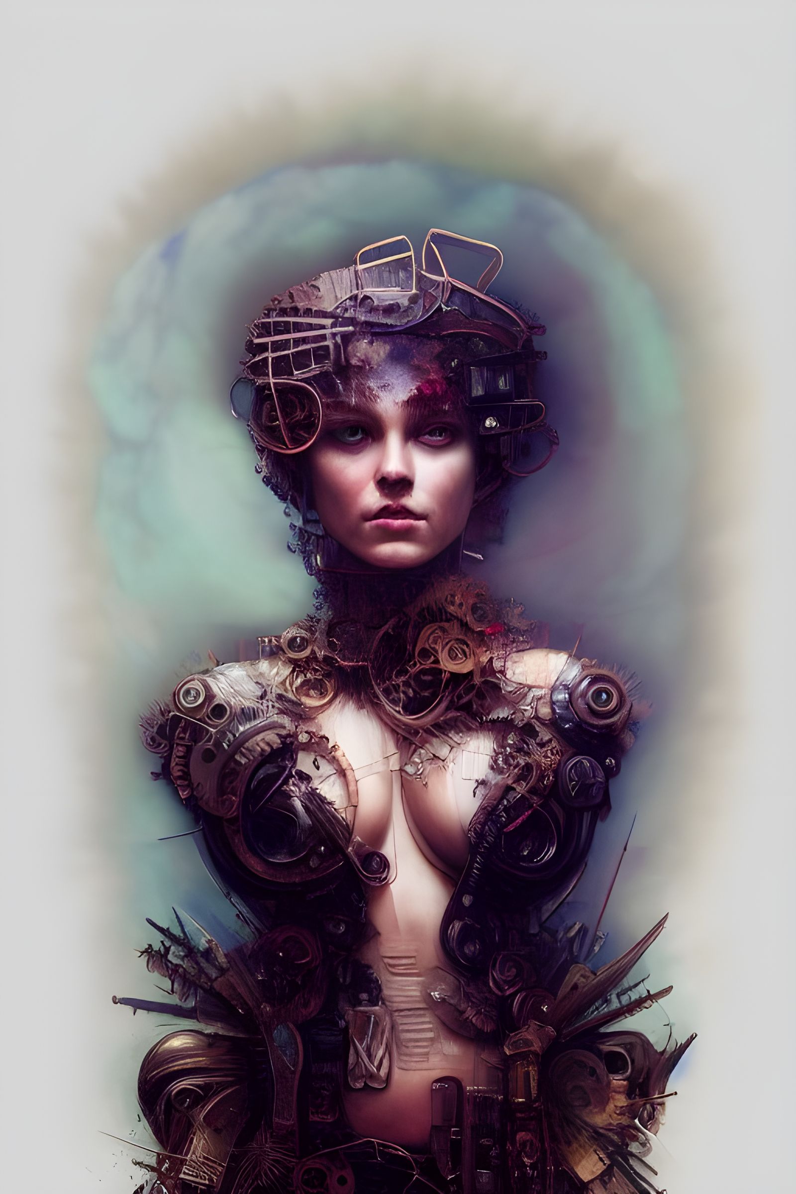 Intricate Gearpunk Fractal Iridescence in Steampunk Style