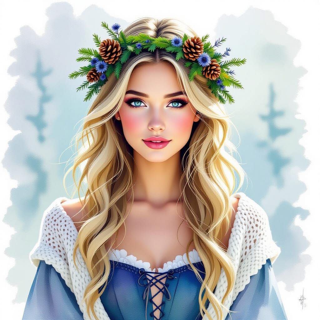 Fairytale Blonde Woman in Ethereal Watercolor Style