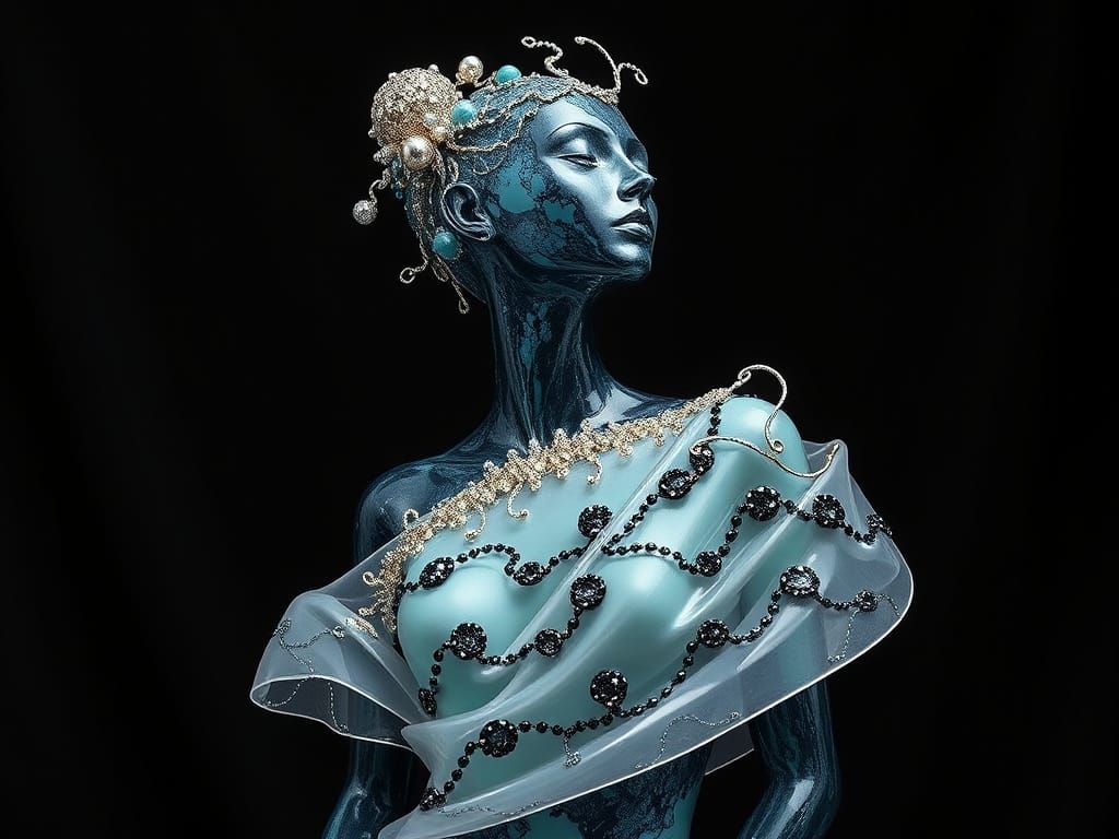 Figurative Sculpture Acrylic Wash Painted on Glass Couture