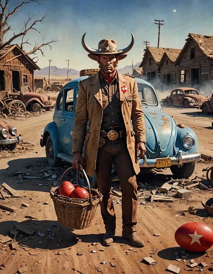 Minotaur Sheriff Car Crash in Western Surrealism