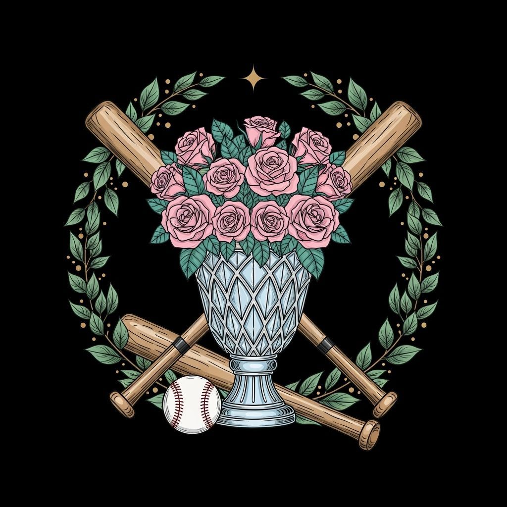 Vintage Crystal Vase with Roses and Baseball Bats
