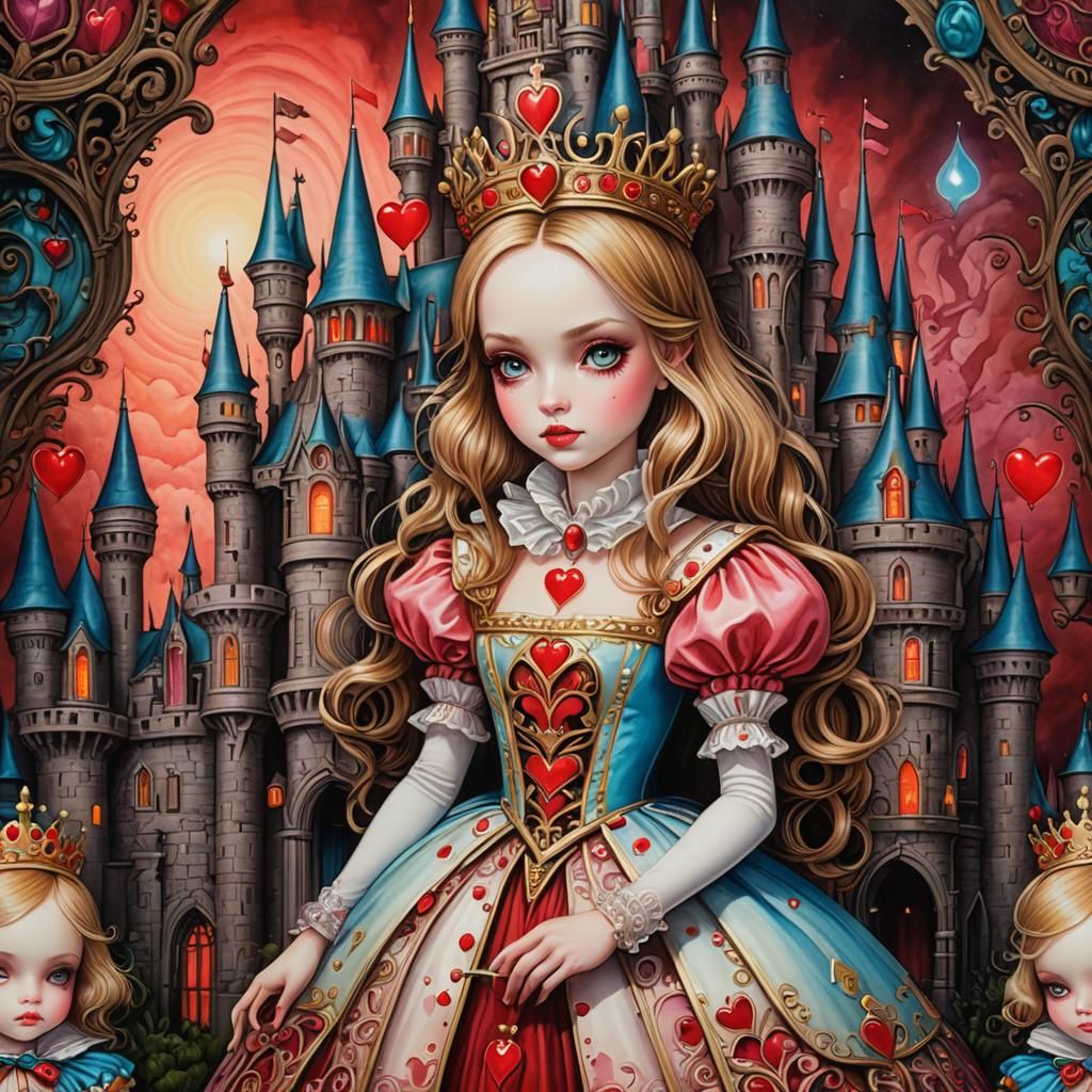 Alice as Queen of Hearts in Alcohol Ink Style