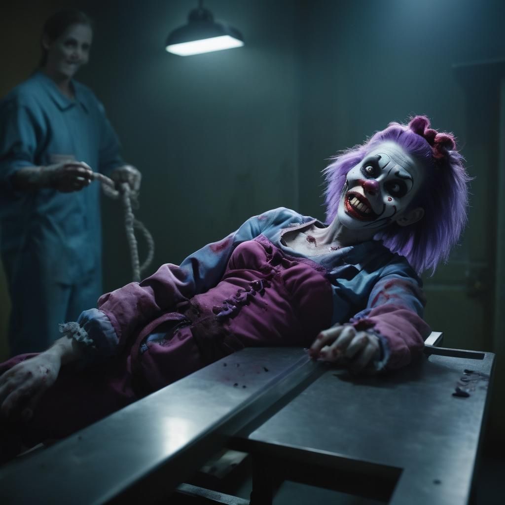 Zombie Monkey Clown Woman on Lethal Injection Table