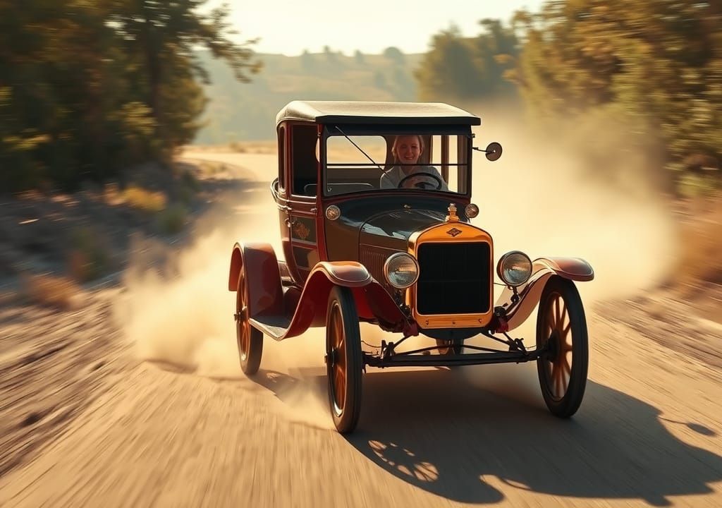 Vintage Ford Model T on Dusty Road