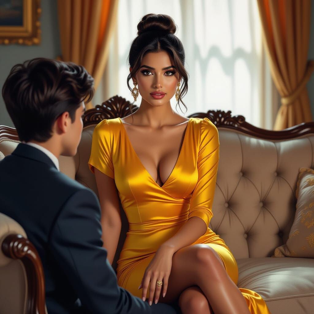 Stunning Indian Woman in Yellow Pencil Skirt and Top