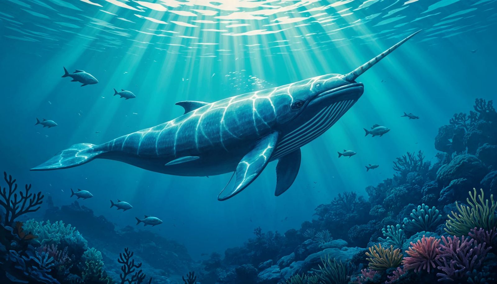 Narwhal in Undersea Habitat, Digital Painting