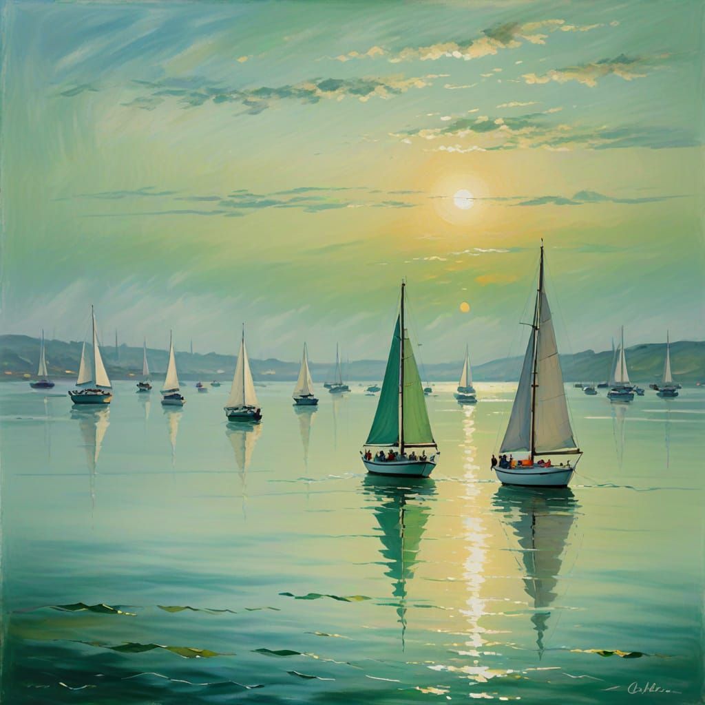 Dreamy Green Seascape in Soft Impressionist Style