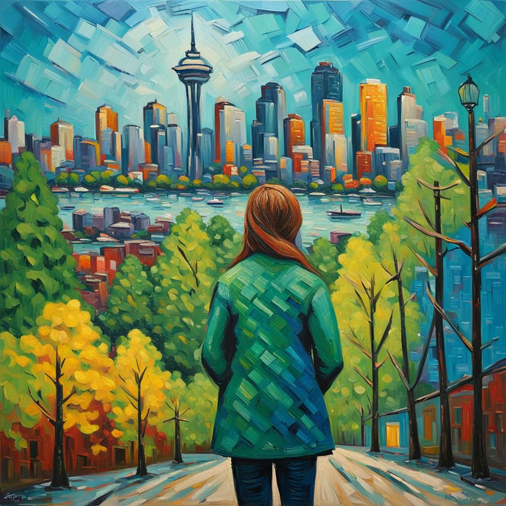 Vibrant Cityscape of Vancouver in Post-Impressionist Style
