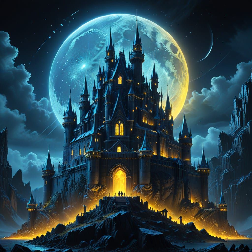 Crystal Fortress Crystal Moon blue yellow Neon. Epic cinematic brilliant. Epic cinematic brilliant stunning intricate me...