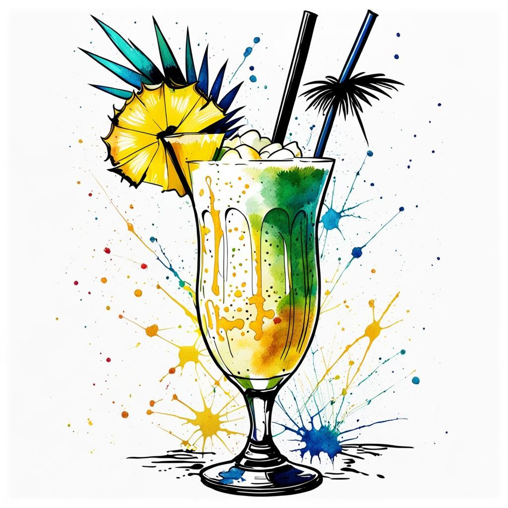 Pina Colada Pen and Ink Sketch