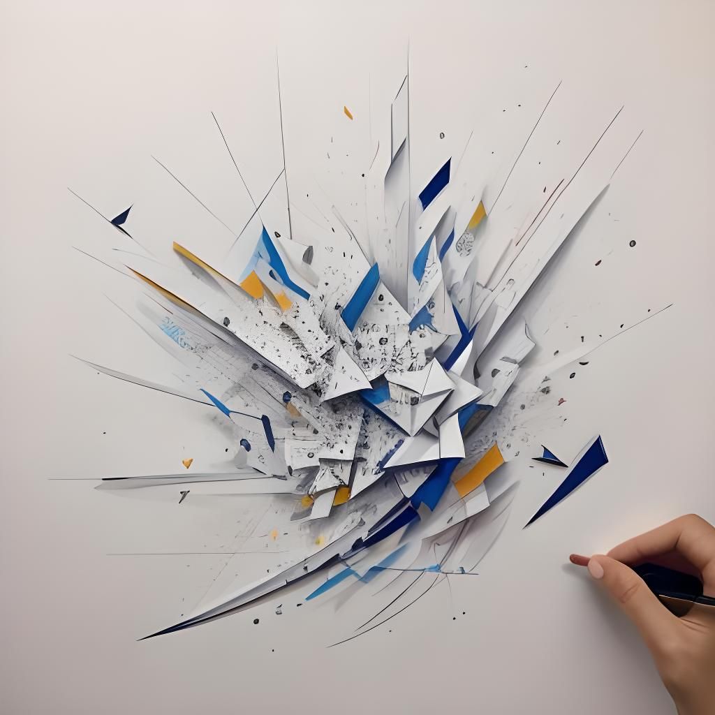 Abstract Paper Sculpture Drawing in Ink