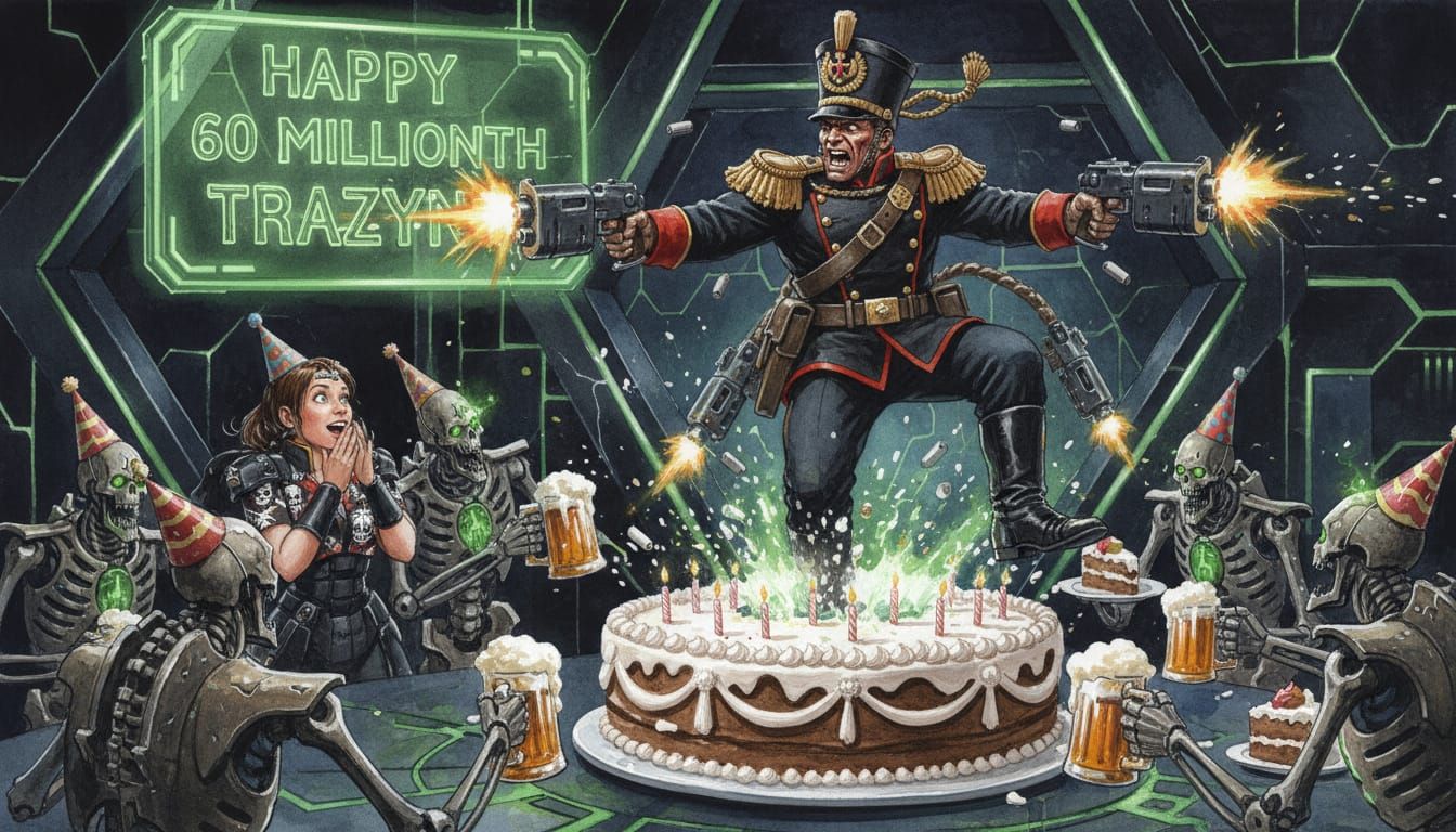 Imperial Commissar Leaps from Cake Firing Pistols