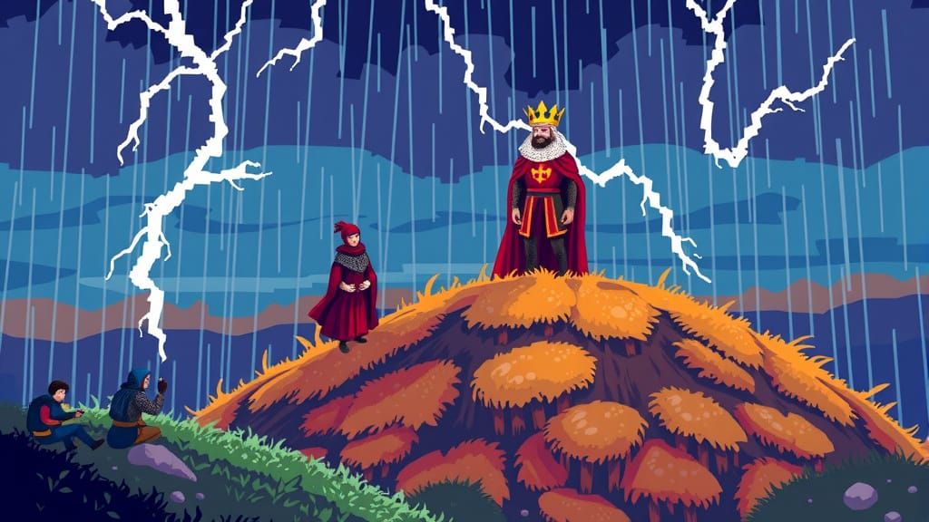 Pixel Art Shakespeare's King Lear Scenes in 8-bit Style