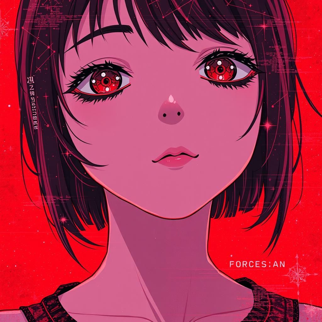 Anime Girl Close-Up with Glitch and Constellations