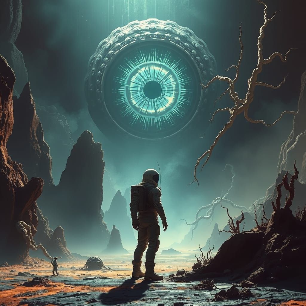 Colossal Eye of Dormant God on Alien World