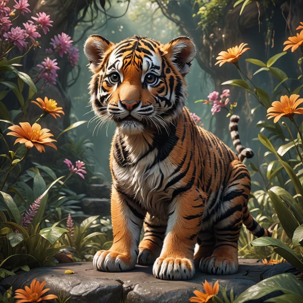 Adorable Baby Tiger in Detailed Matte Painting