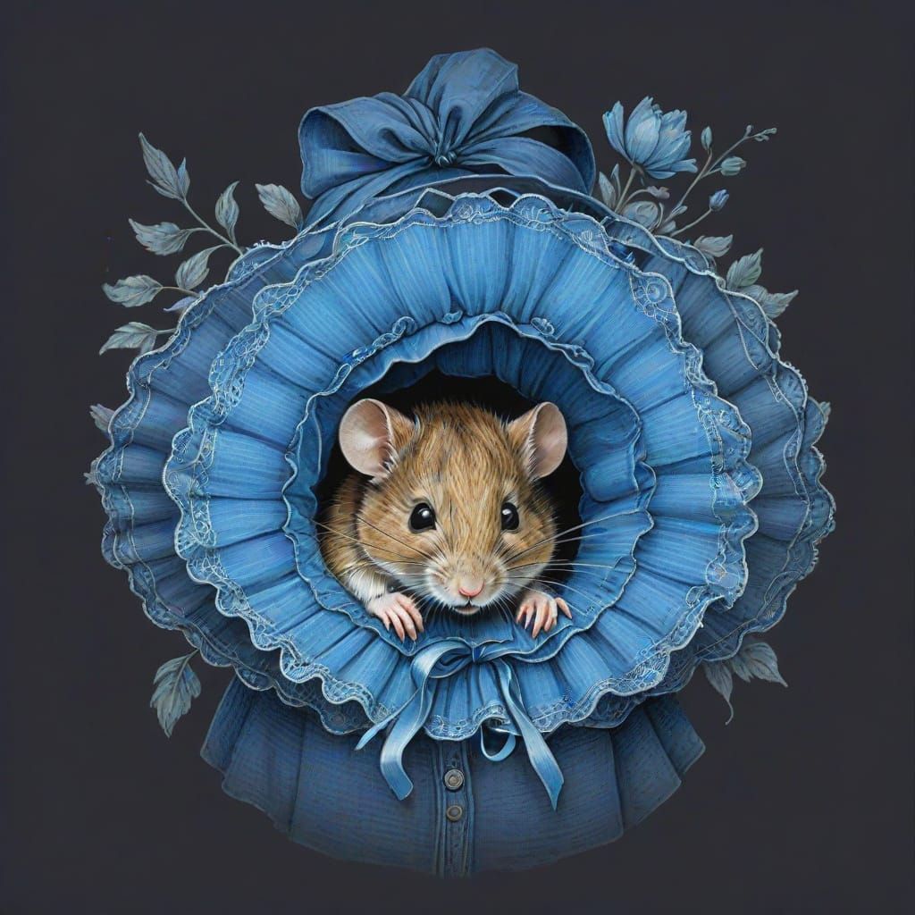Idyllic Mouse in Summer Bonnet, Pencil Drawing