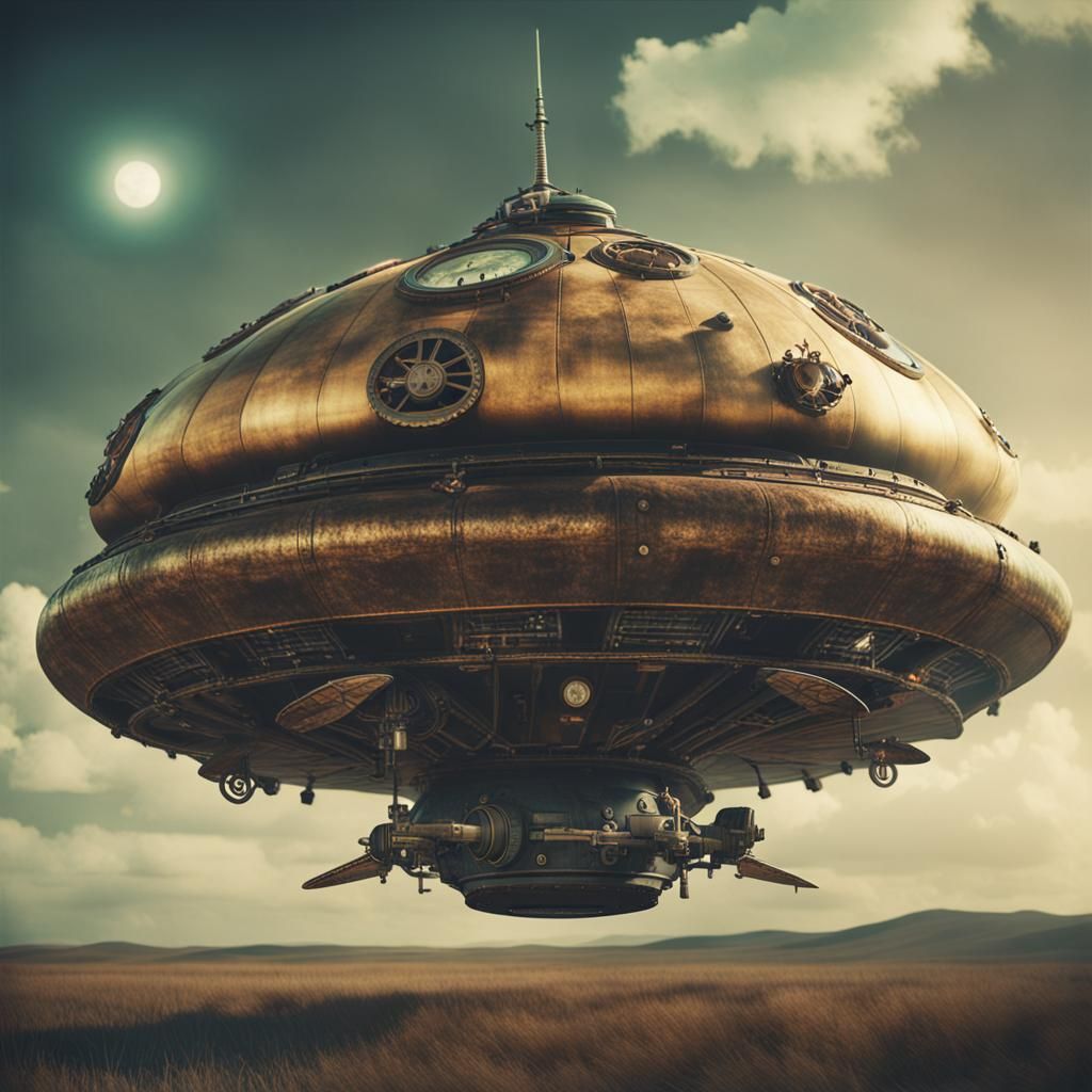Steampunk UFO Cinematic Film Still
